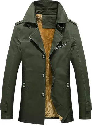 Men's Wool Blend Coats with Zipper, Winter Warm Jacket, Lapel Fleece Work Jacket, Business Windbreaker Pea Coat