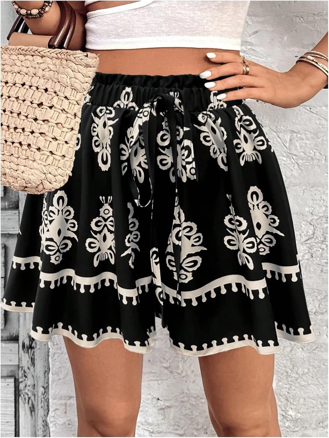 Milumia Women's Ditsy Floral Elastic Waist Skort Ruffle Hem Boho Short Skirt Skorts