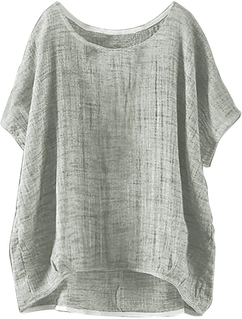 Miyaomn Women's Casual Linen Shirts Oversized Short Sleeve Crewneck Loose Fit Tees Blouse Summer Lightweight Solid Tunic Tops