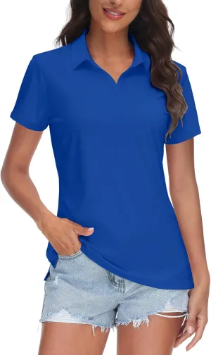 MK Shop Limited Polo Shirts for Women Business Casual Work Lapel Collared Tops V Neck Summer Golf Polos Tunic Blouse