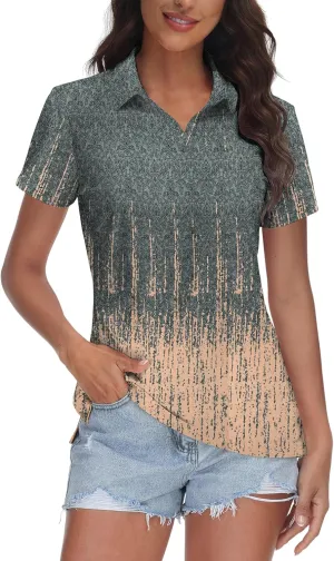 MK Shop Limited Polo Shirts for Women Business Casual Work Lapel Collared Tops V Neck Summer Golf Polos Tunic Blouse