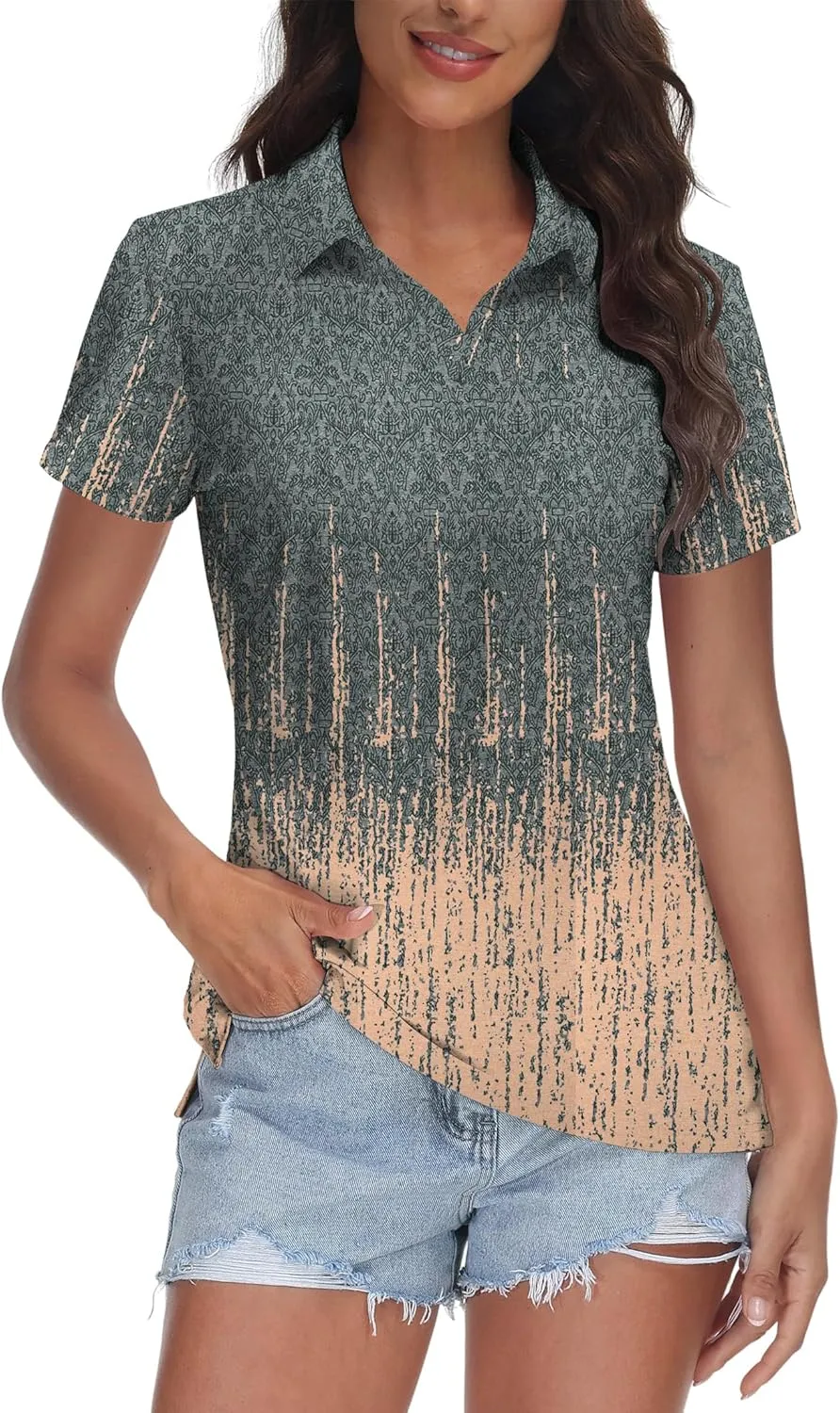 MK Shop Limited Polo Shirts for Women Business Casual Work Lapel Collared Tops V Neck Summer Golf Polos Tunic Blouse