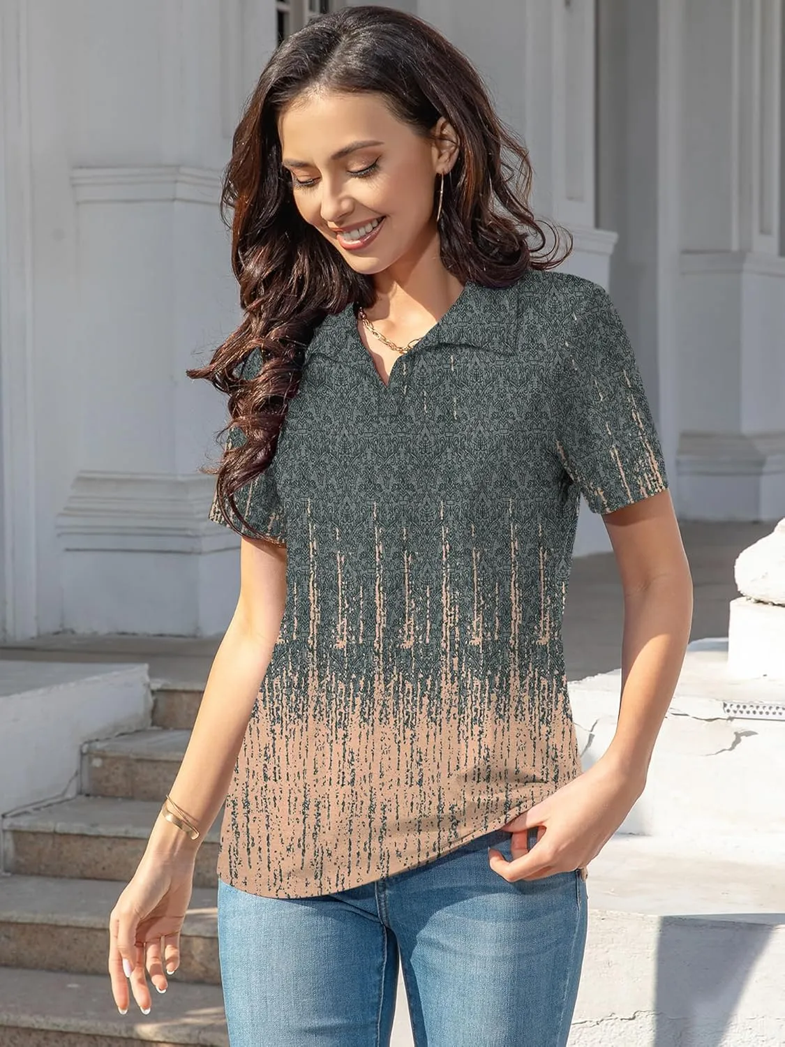 MK Shop Limited Polo Shirts for Women Business Casual Work Lapel Collared Tops V Neck Summer Golf Polos Tunic Blouse
