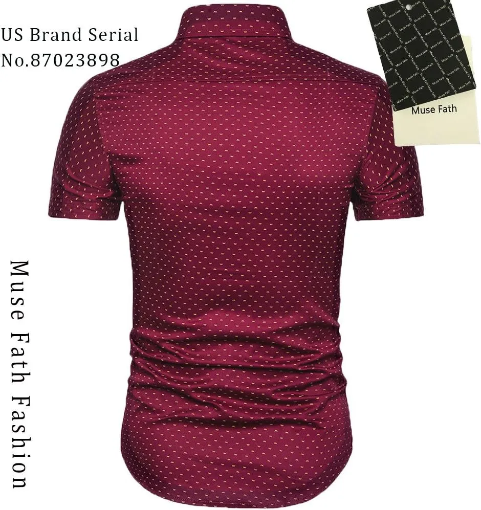 MUSE FATH Men's Printed Dress Shirt-Cotton Casual Short Sleeve Regular Fit Shirt