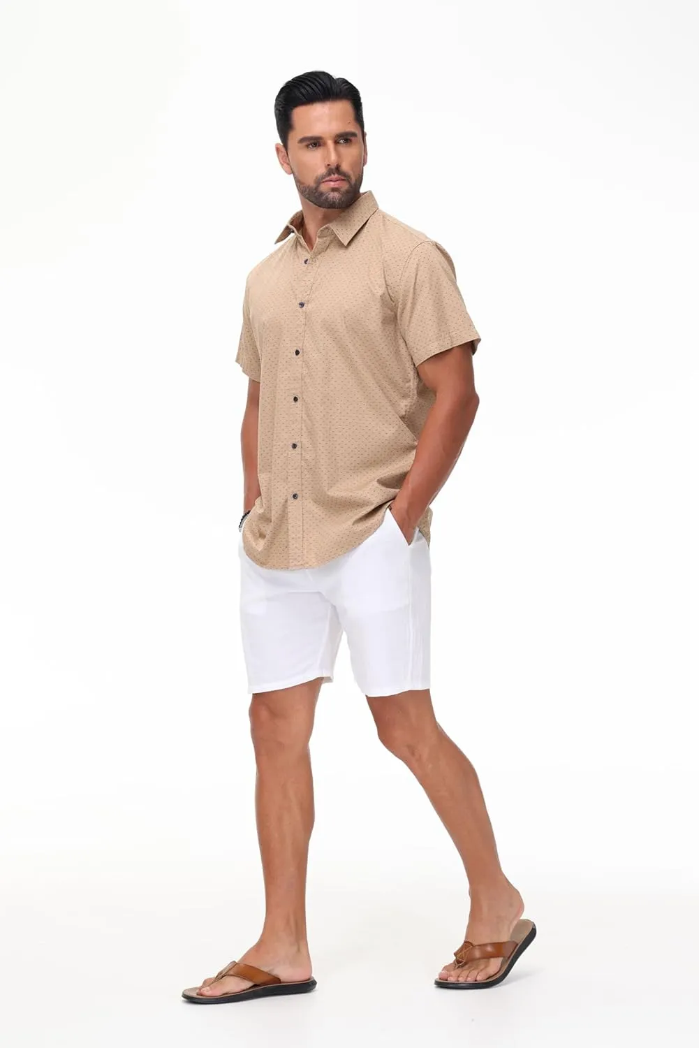MUSE FATH Men's Printed Dress Shirt-Cotton Casual Short Sleeve Regular Fit Shirt