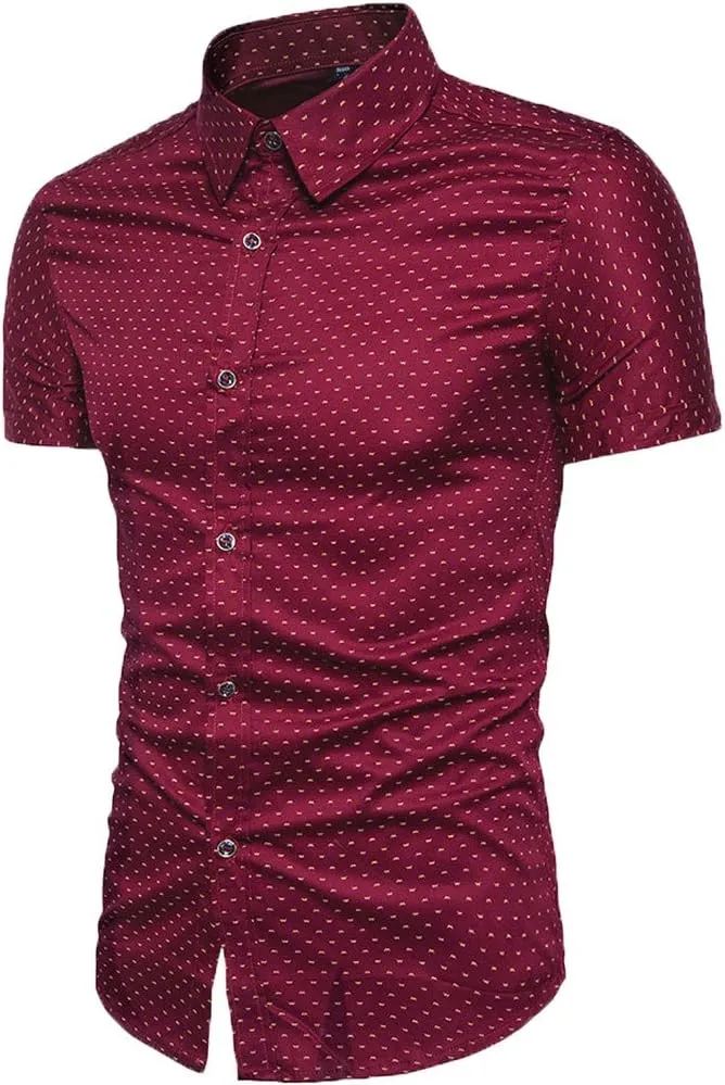 MUSE FATH Men's Printed Dress Shirt-Cotton Casual Short Sleeve Regular Fit Shirt