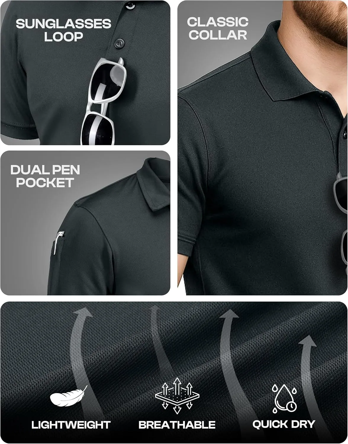 NY Threads Mens Polo Shirt Short Sleeves Quick Dry Performance Tactical Pique Jersey Golf Shirt