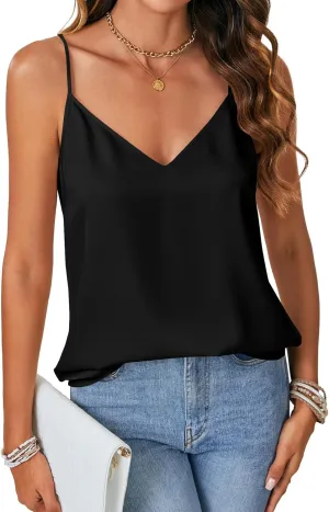 OPOIPIN Women's Silk Satin V Neck Camisole Adjustable Spaghetti Strap Sleeveless Basic Tank Top