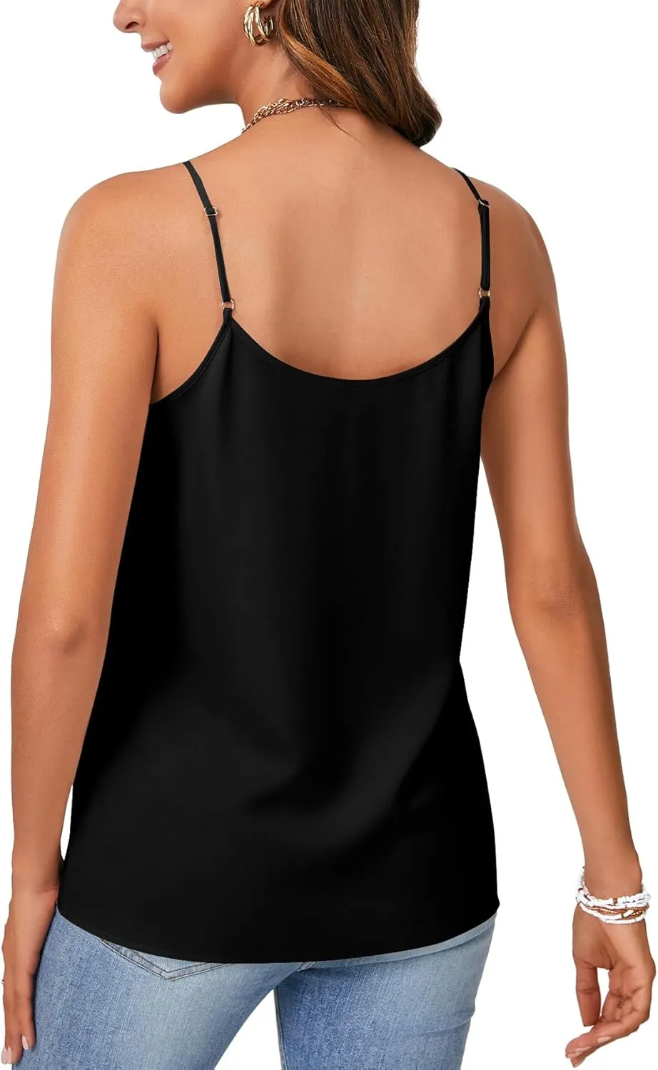 OPOIPIN Women's Silk Satin V Neck Camisole Adjustable Spaghetti Strap Sleeveless Basic Tank Top