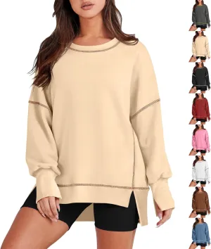 Oversized Crewneck Sweatshirt Women Loose Fit Trendy High Low Tops Casual Lightweight Stitch Hoodies Fall Clothes