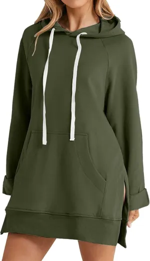 Oversized Hoodie Dress for Women, Pullover Long Sleeve Split Hem Valentines Day Sweatshirts with Pockets