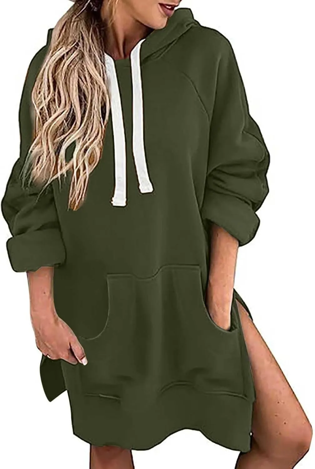 Oversized Hoodie Dress for Women, Pullover Long Sleeve Split Hem Valentines Day Sweatshirts with Pockets