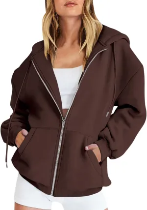 Oversized Sweatshirt for Women,Womens Casual Zip Up Hoodie Trendy Y2k Long Sleeve Jacket with Poickets