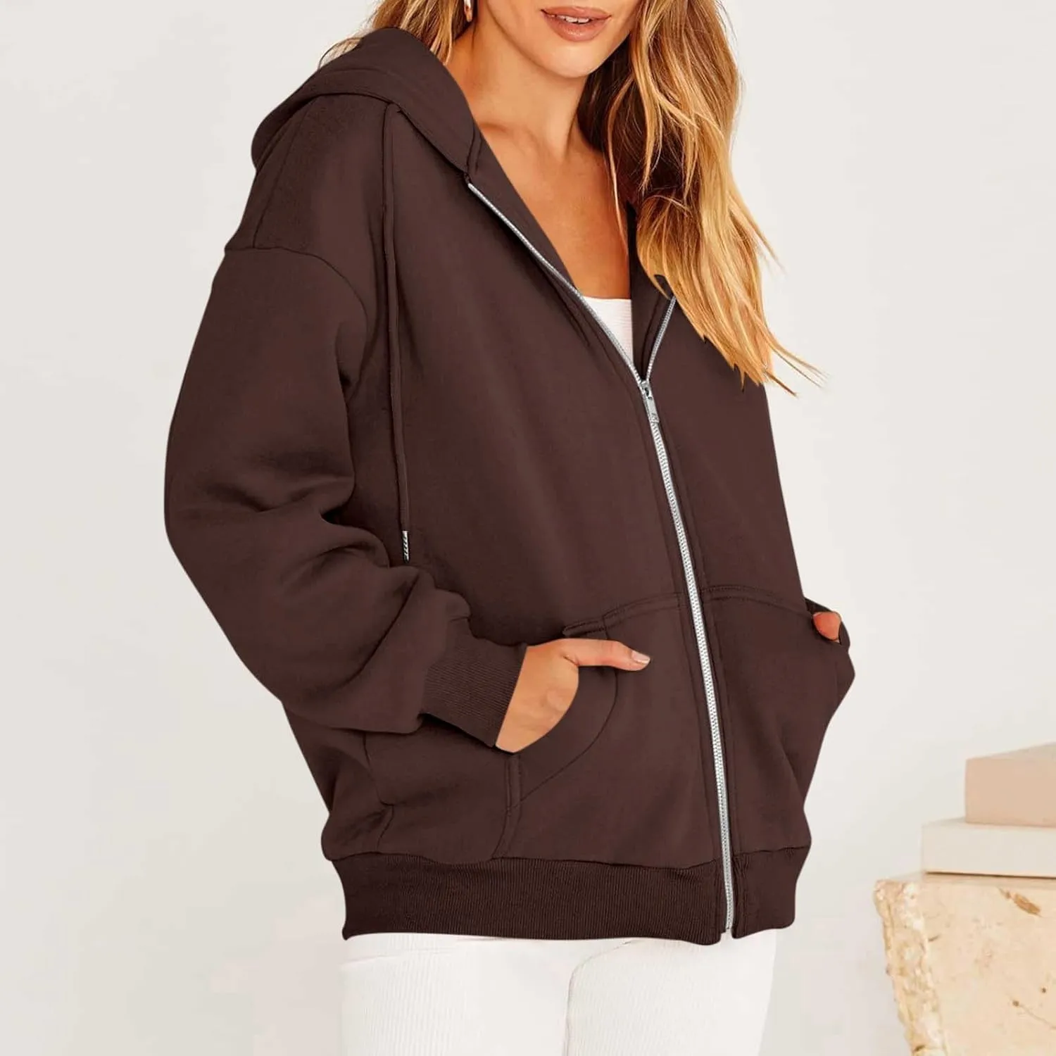 Oversized Sweatshirt for Women,Womens Casual Zip Up Hoodie Trendy Y2k Long Sleeve Jacket with Poickets
