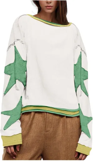Oversized Sweatshirts For Women Crewneck Long Sleeve Casual Pullover Color Block Hoodie Tops Y2K Fall Clothes
