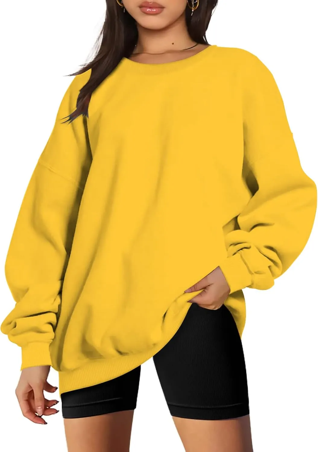 Oversized Sweatshirts for Women Long Sleeve Crew Neck Pullover Casual Loose Silod Color Fleece Tops Sweaters