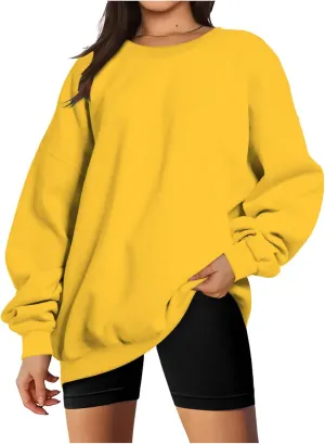 Oversized Sweatshirts for Women Long Sleeve Crew Neck Pullover Casual Loose Silod Color Fleece Tops Sweaters