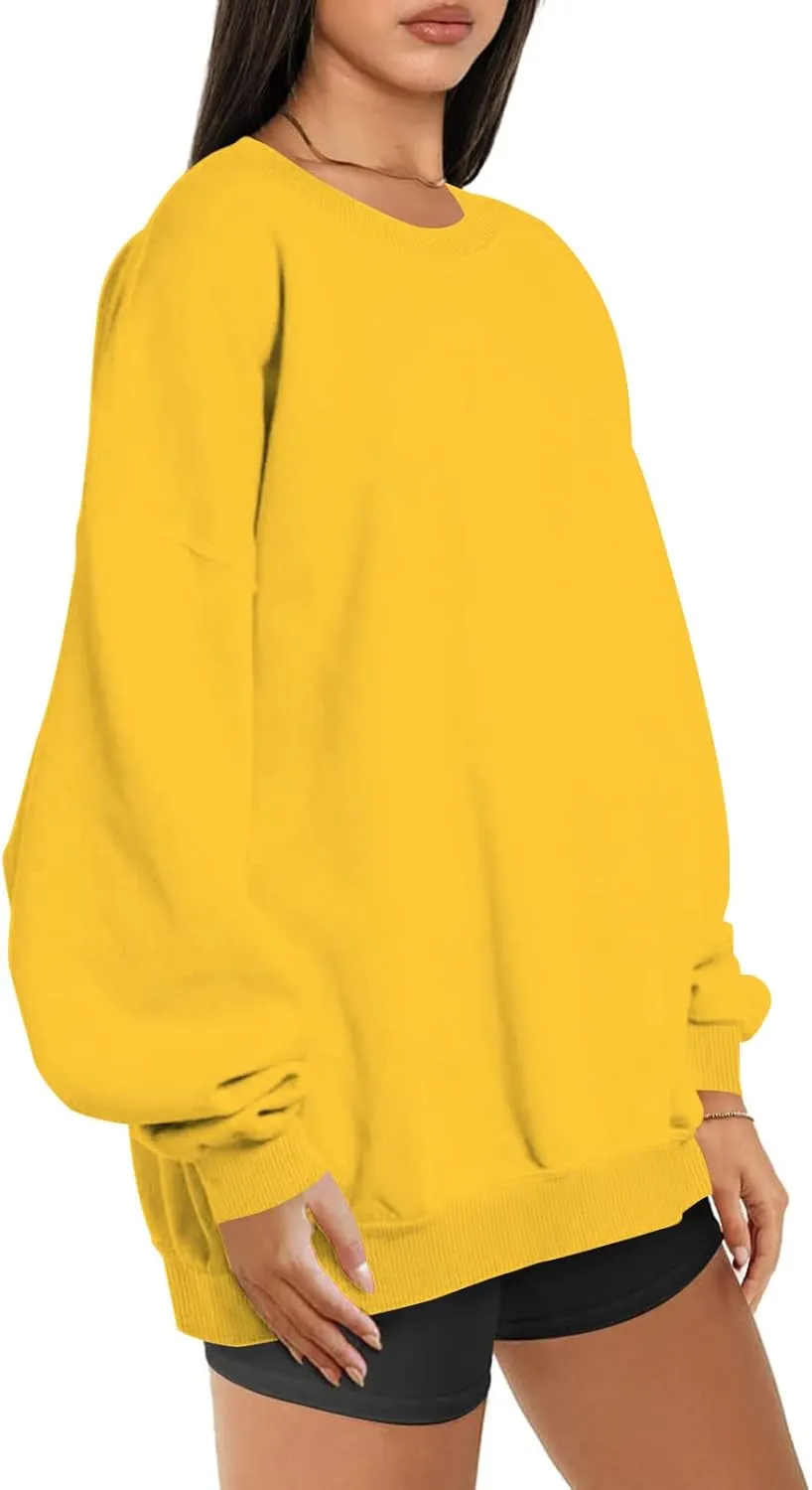 Oversized Sweatshirts for Women Long Sleeve Crew Neck Pullover Casual Loose Silod Color Fleece Tops Sweaters