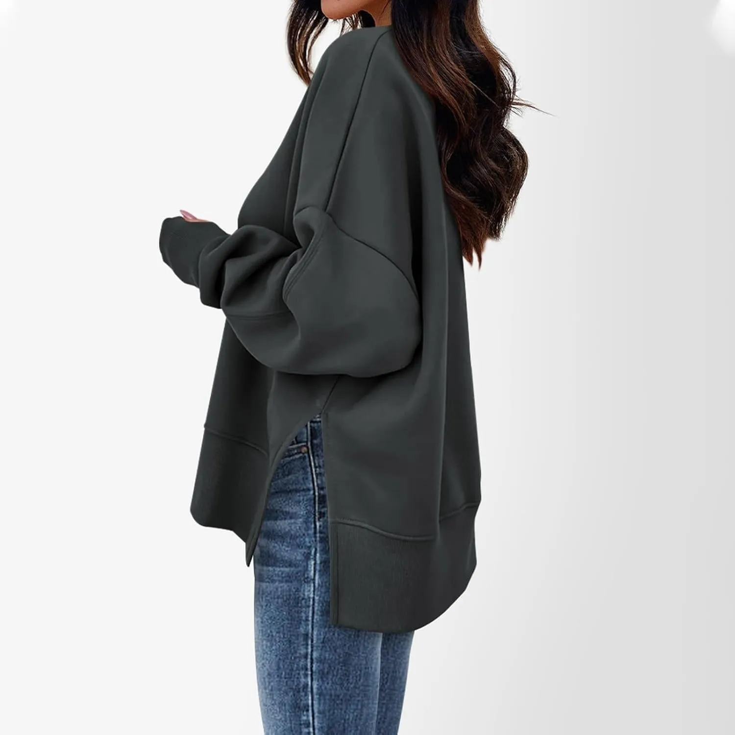 Oversized Sweatshirts for Women Loose Fit Long Sleeve Crew Neck Sweatshirts Casual Split Hem Thumb Hole Pullover