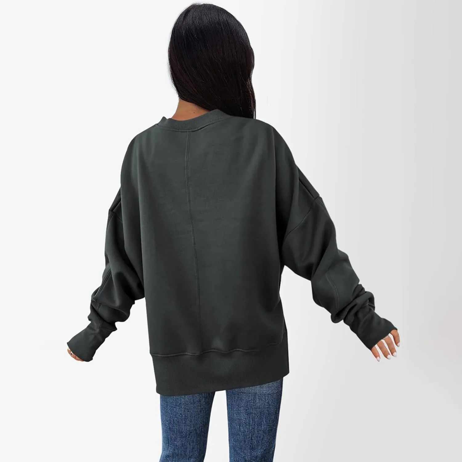 Oversized Sweatshirts for Women Loose Fit Long Sleeve Crew Neck Sweatshirts Casual Split Hem Thumb Hole Pullover