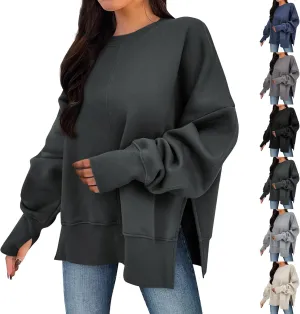 Oversized Sweatshirts for Women Loose Fit Long Sleeve Crew Neck Sweatshirts Casual Split Hem Thumb Hole Pullover