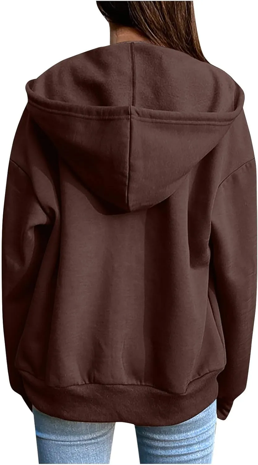 Oversized Zip Up Hoodie for Women Fall Y2k Jacket Fleece Long Sleeve Sweatshirt with Pocket Fashion Clothes 2024