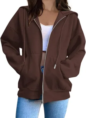 Oversized Zip Up Hoodie for Women Fall Y2k Jacket Fleece Long Sleeve Sweatshirt with Pocket Fashion Clothes 2024