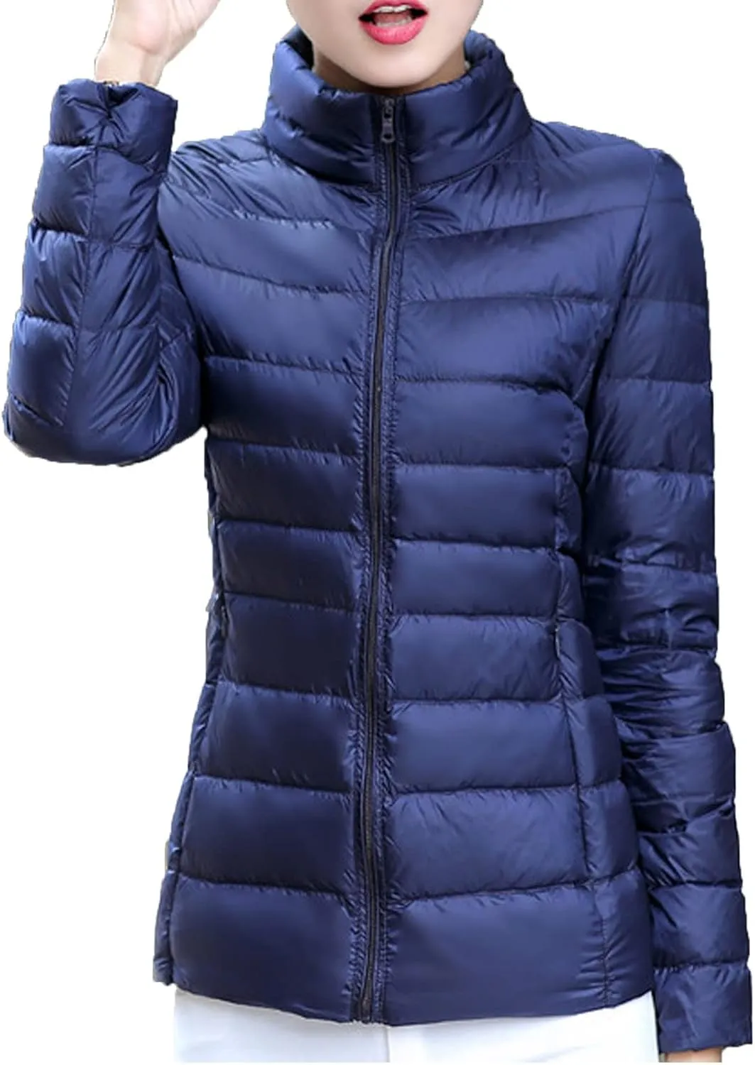 Packable Puffer Jacket Women Plus Size Winter Warm Jacket Padded Coats Lightweight Down Jacket Long Sleeve Outerwear
