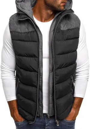 Padded Cotton Vest Mens Winter Hooded Coat Sleeveless Puffer Jacket Thick Full Zip Lightweight Thermal Casual Down Vest
