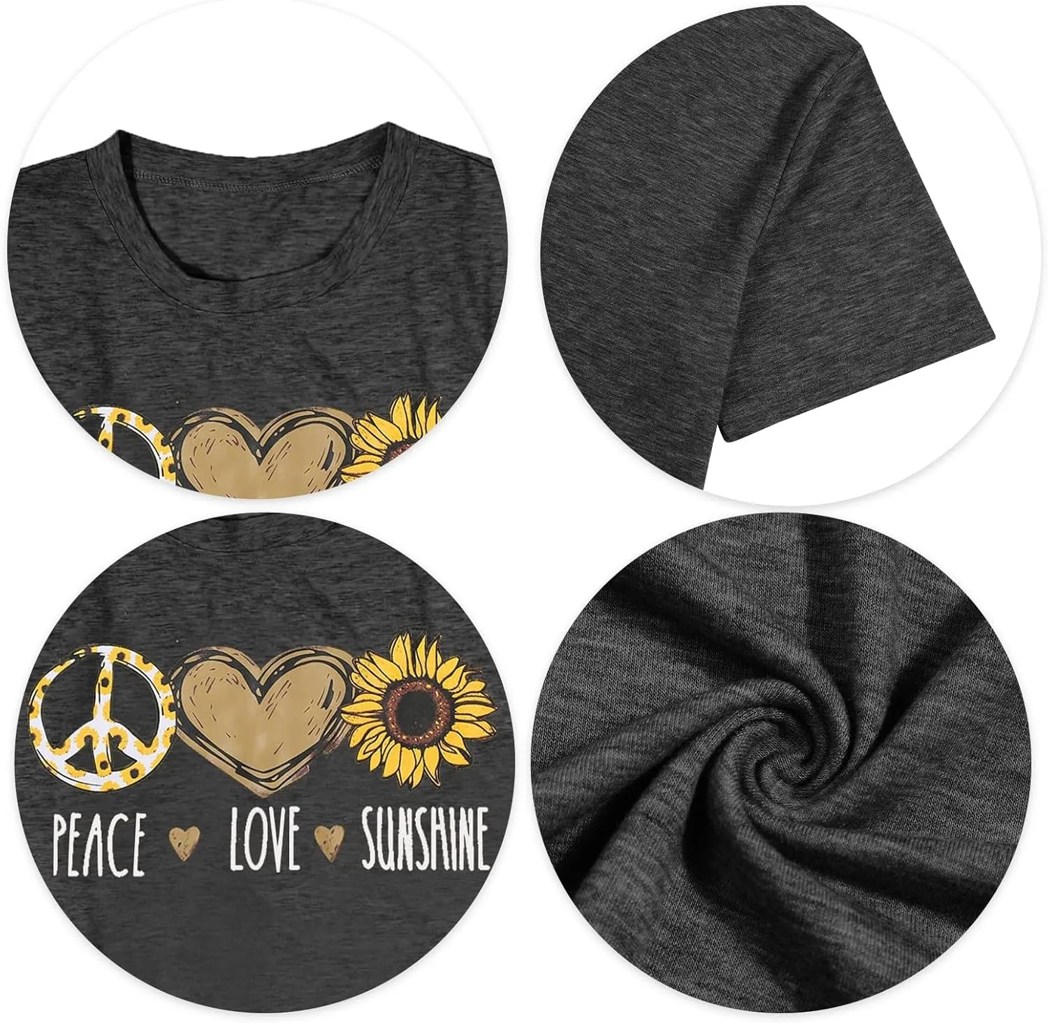 Peace Love 60s 70s Shirt Women Sunflower Graphic Shirt Hippie Lover Gifts T-Shirt Groovy Short Sleeve Tees Tops