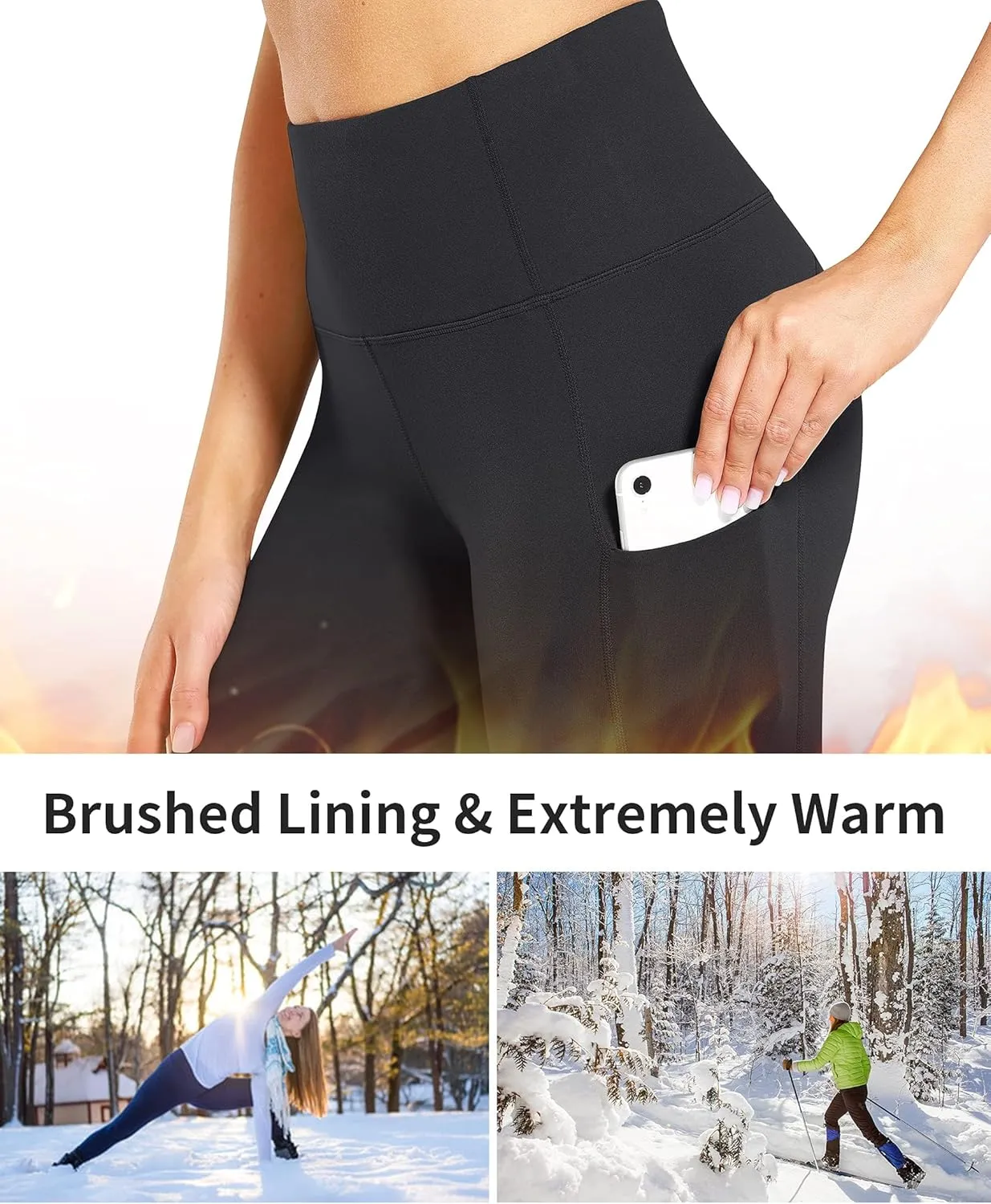 PHISOCKAT 2 Pack High Waist Yoga Pants with Pockets, Tummy Control Leggings, Workout 4 Way Stretch Yoga Leggings