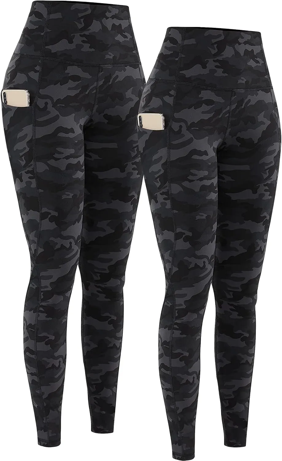 PHISOCKAT 2 Pack High Waist Yoga Pants with Pockets, Tummy Control Leggings, Workout 4 Way Stretch Yoga Leggings