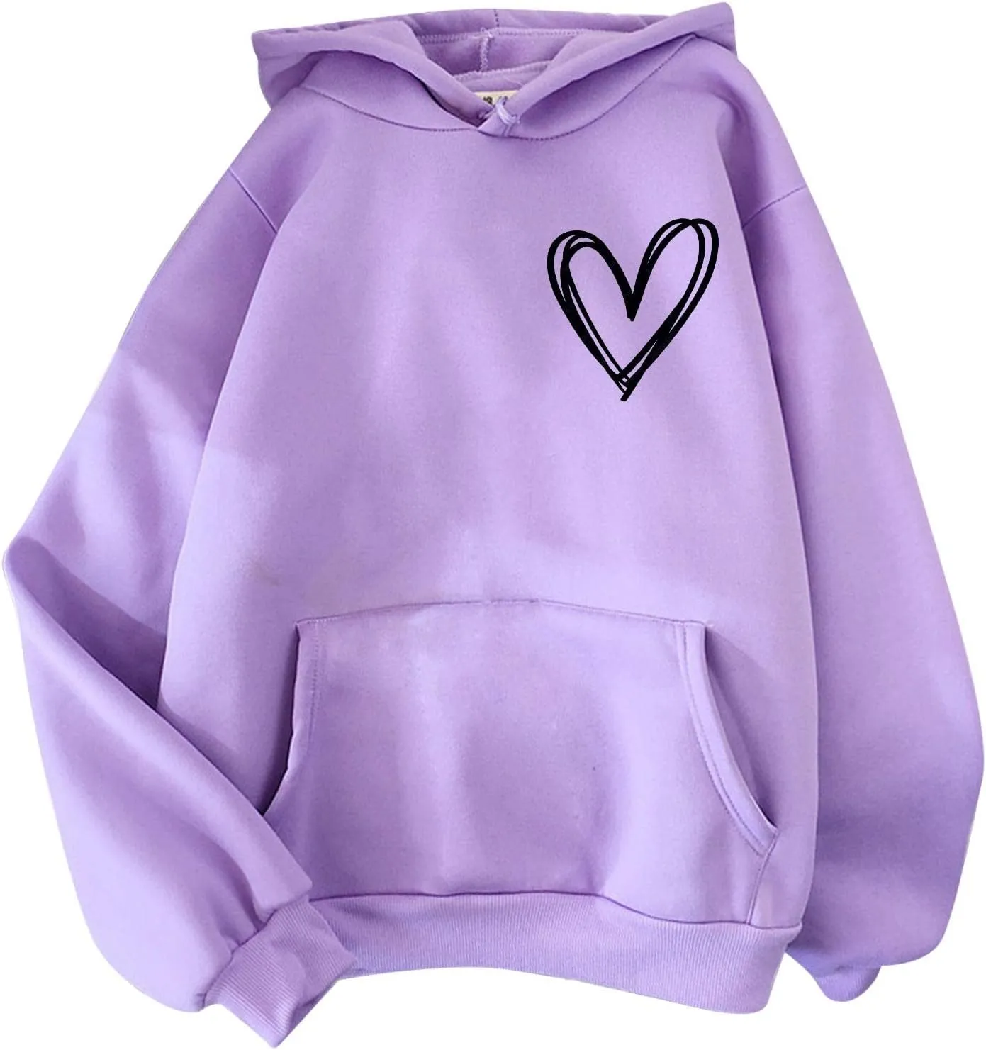 Pink Tops Hoodies for Women Heart Print Cute Preppy Sweatshirt Teen Girls Long Sleeve Pullover Hooded Tops