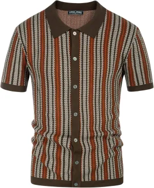 PJ PAUL JONES Men's Polo Shirts Retro Knit Shirt Vintage Striped Shirt