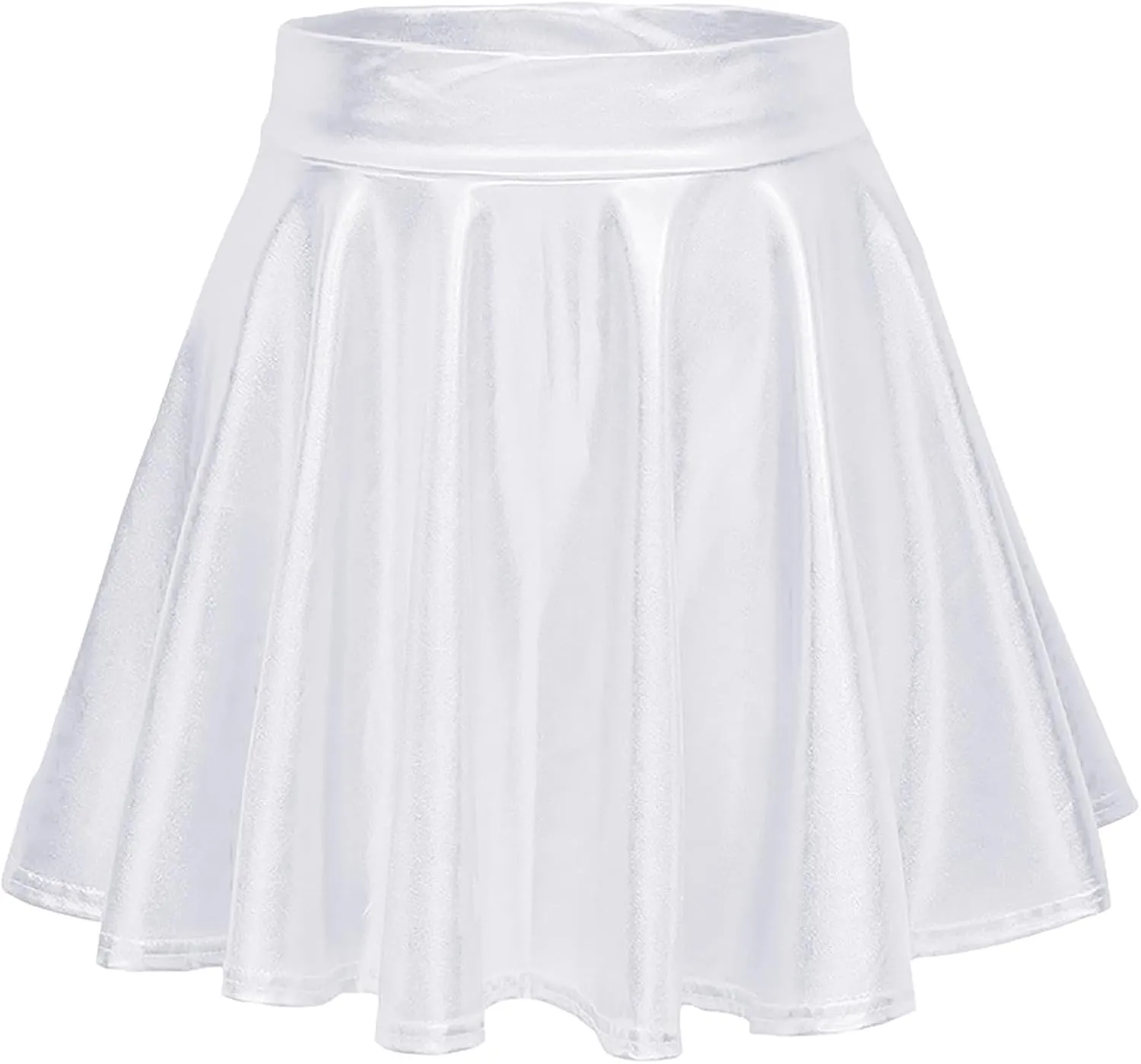 Pleated Skirts for Women Shiny Metallic Skater Skirt Holographic A-Line Skirt Festivals Raves Faux Leather Skirts