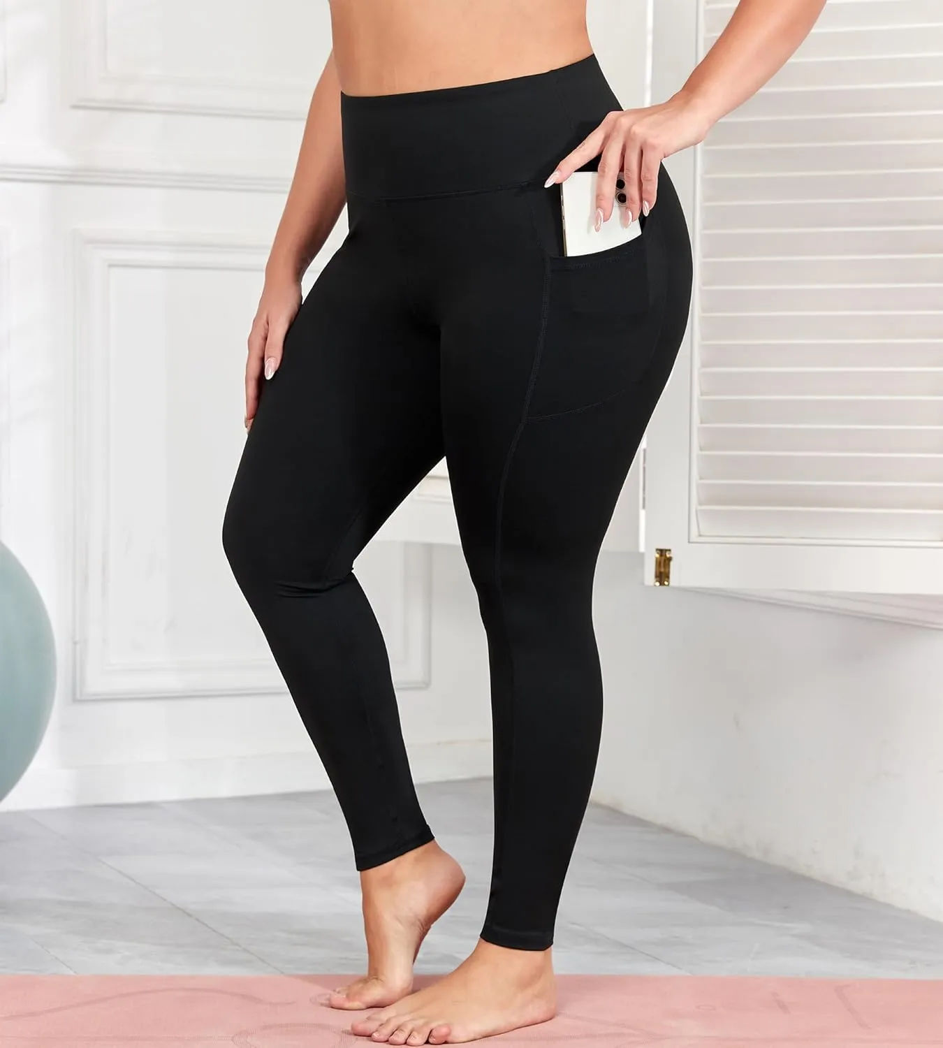 Plus Size Butt Lifting Leggings with Pockets for Women, L-5XL Yoga Pants Tummy Control, High Waist Workout Leggings