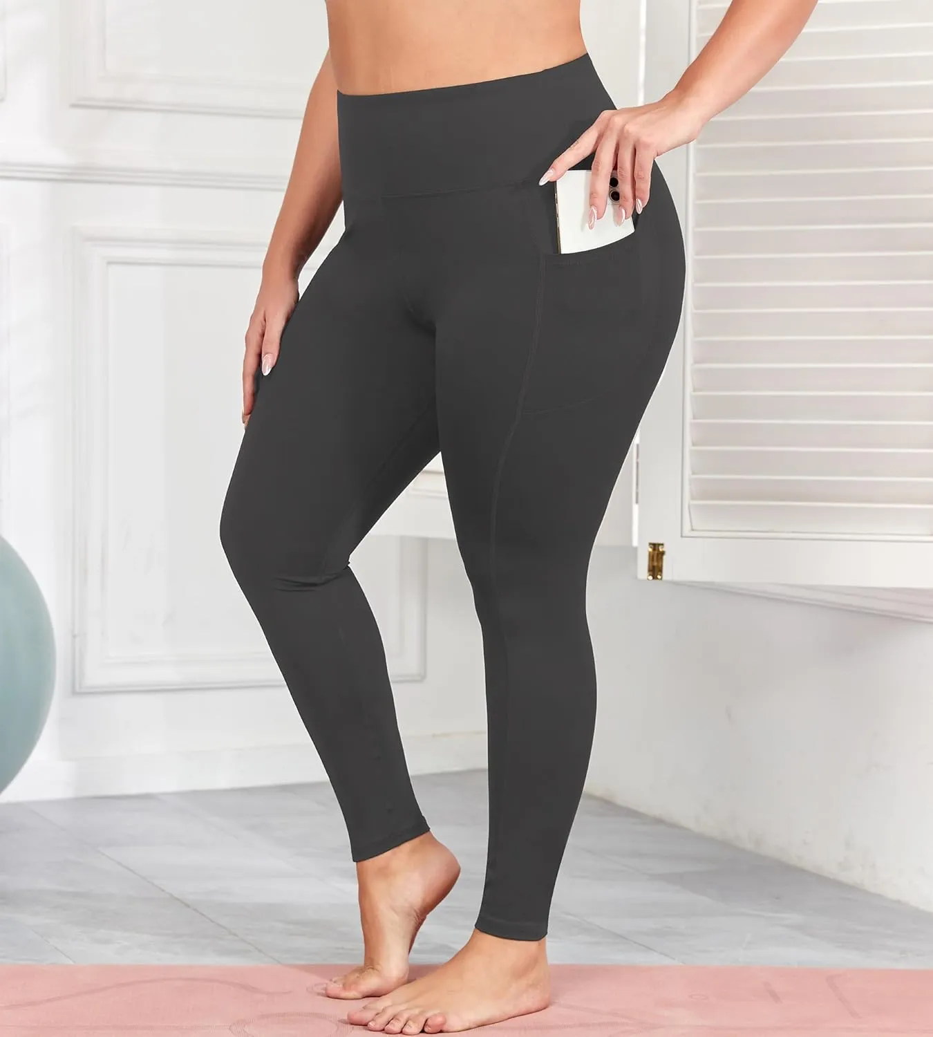 Plus Size Butt Lifting Leggings with Pockets for Women, L-5XL Yoga Pants Tummy Control, High Waist Workout Leggings