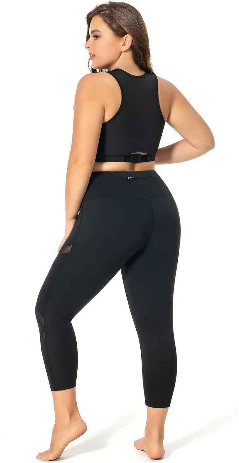 Plus Size Capri Leggings for Women with Pockets, Butt Lifting Yoga Pants Tummy Control, L-5XL Workout Leggings