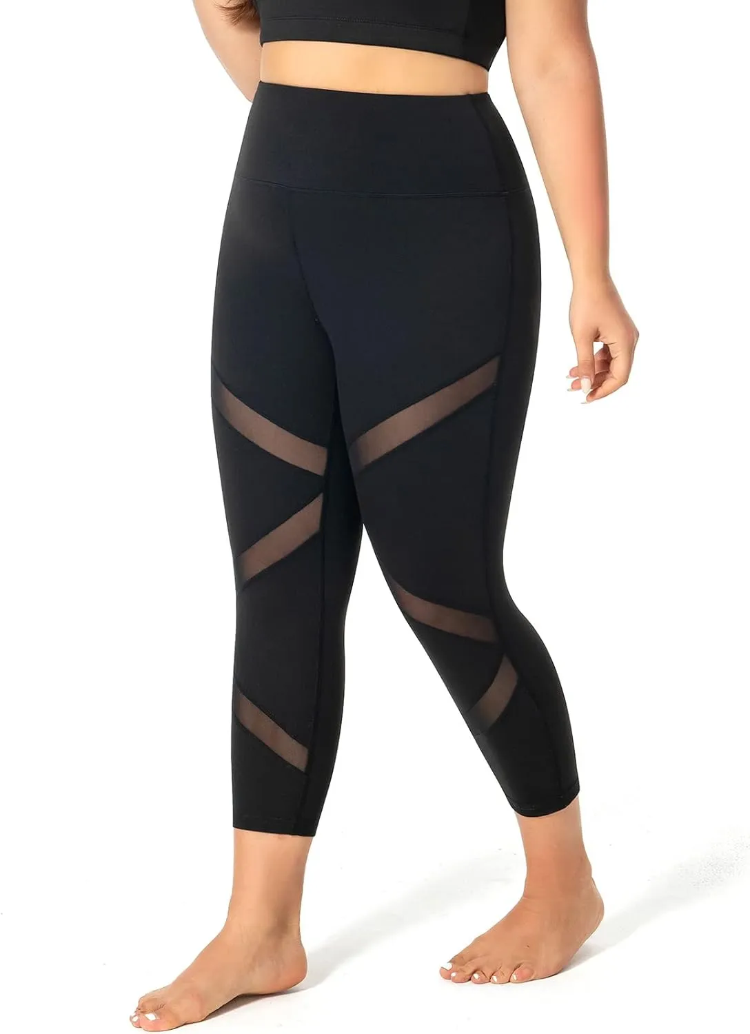 Plus Size Capri Leggings for Women with Pockets, Butt Lifting Yoga Pants Tummy Control, L-5XL Workout Leggings