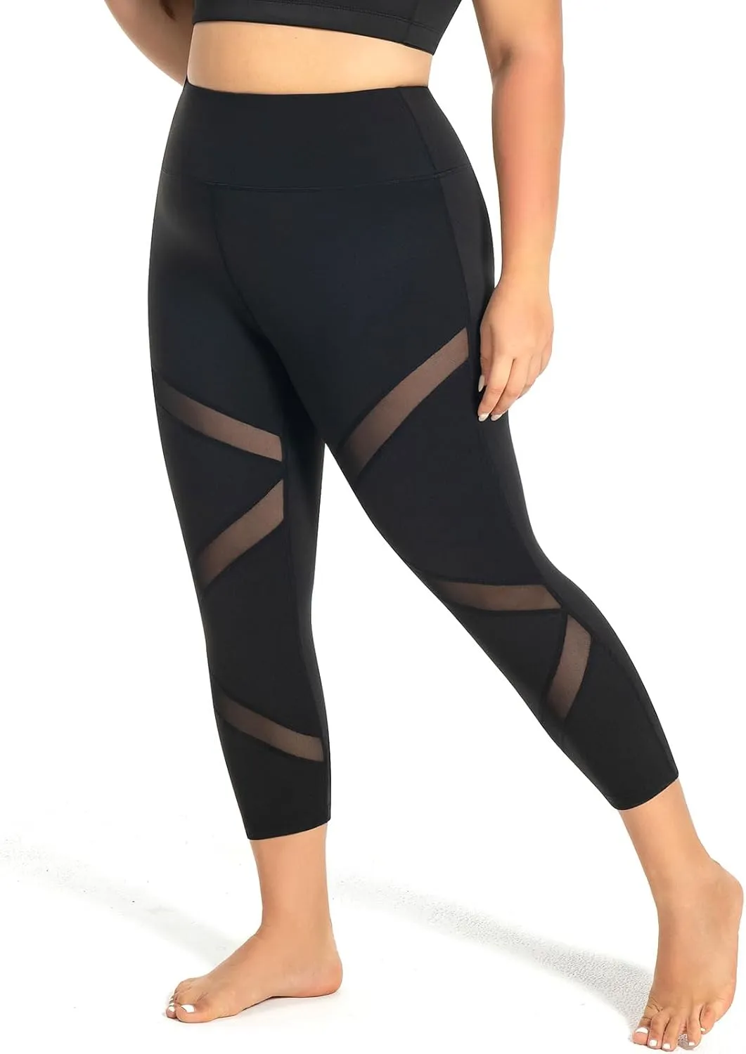 Plus Size Capri Leggings for Women with Pockets, Butt Lifting Yoga Pants Tummy Control, L-5XL Workout Leggings