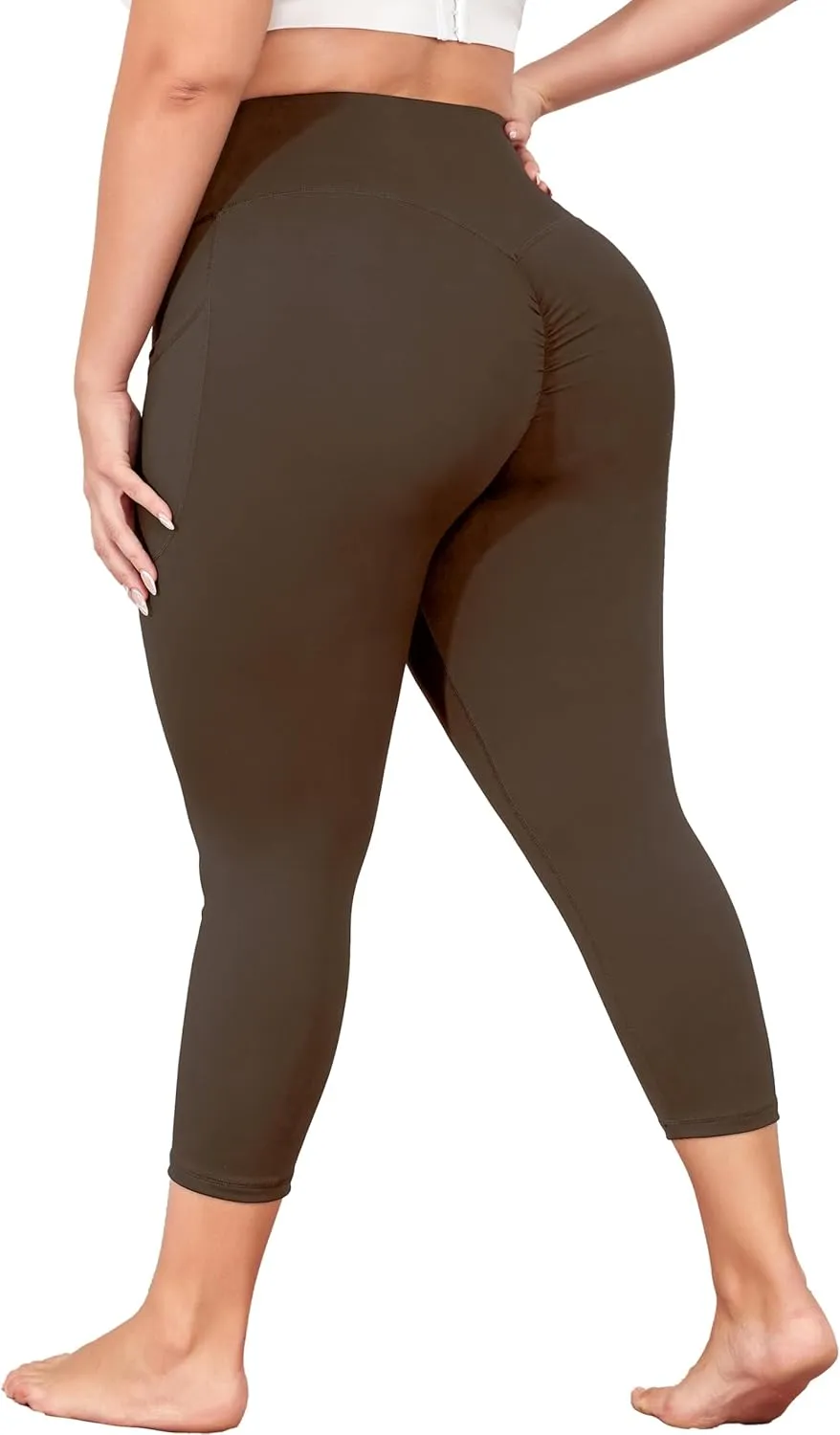 Plus Size Capri Leggings for Women with Pockets, Butt Lifting Yoga Pants Tummy Control, L-5XL Workout Leggings