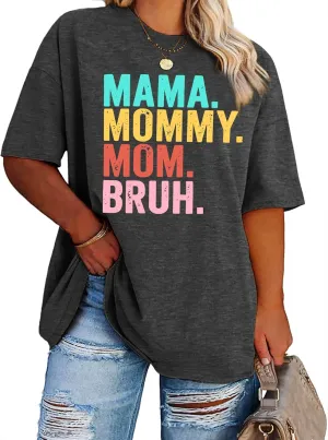 Plus Size Mama Shirt for Women Mama Mommy Mom Bruh Tshirt Funny Mom Tops Casual Short Sleeve T Shirt