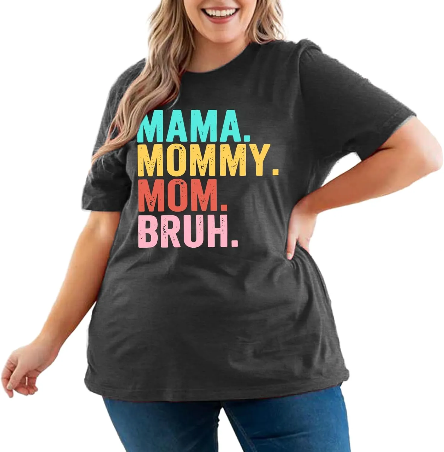 Plus Size Mama Shirt for Women Mama Mommy Mom Bruh Tshirt Funny Mom Tops Casual Short Sleeve T Shirt