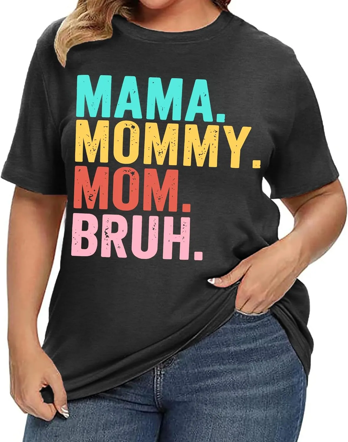 Plus Size Mama Shirt for Women Mama Mommy Mom Bruh Tshirt Funny Mom Tops Casual Short Sleeve T Shirt