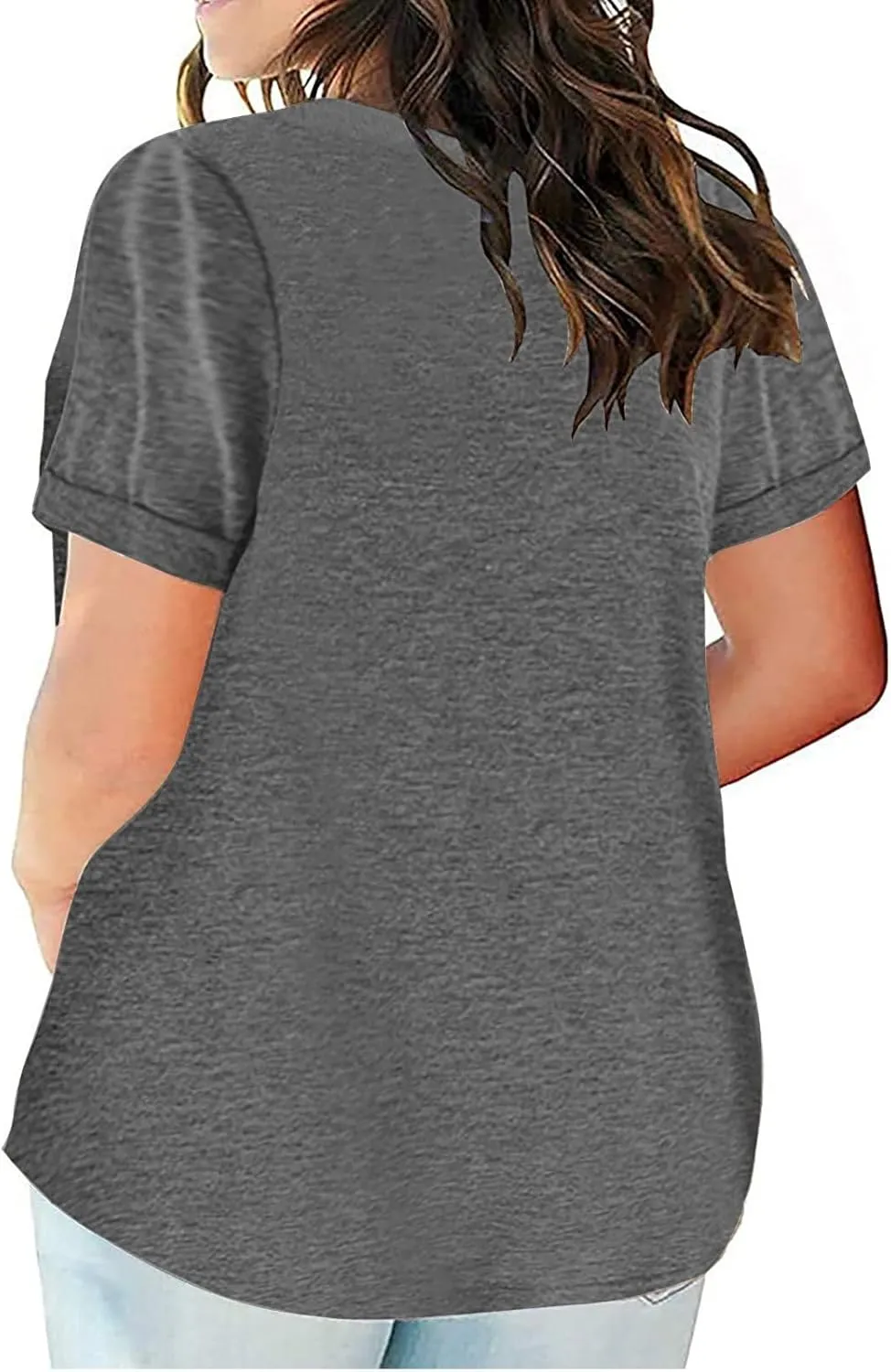 Plus Size Tops for Women Dressy Blouse Notch V Neck Oversized T Shirts Summer Casual Short Sleeve Tshirt with Pockets