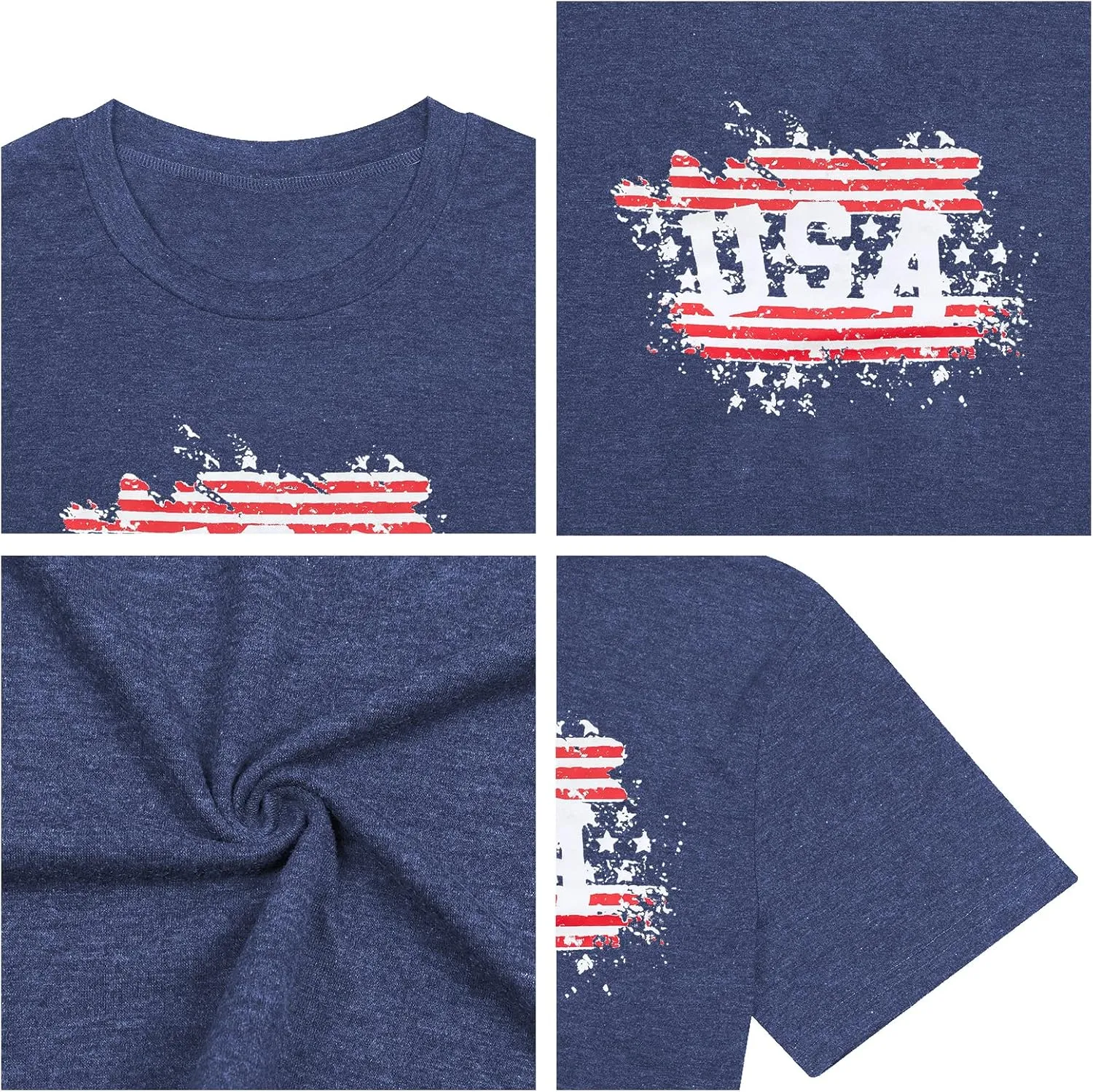 Plus Size USA Flag Shirt for Women 4th of July American Flag Print Tee Tops Short Sleeve Patriotic T-Shirt Blouse