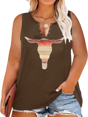 Plus Size Western Shirt for Women Cow Skull Shirt Boho Cowgirl T-Shirt Rodeo Graphic Tee Vintage Country Music Tops