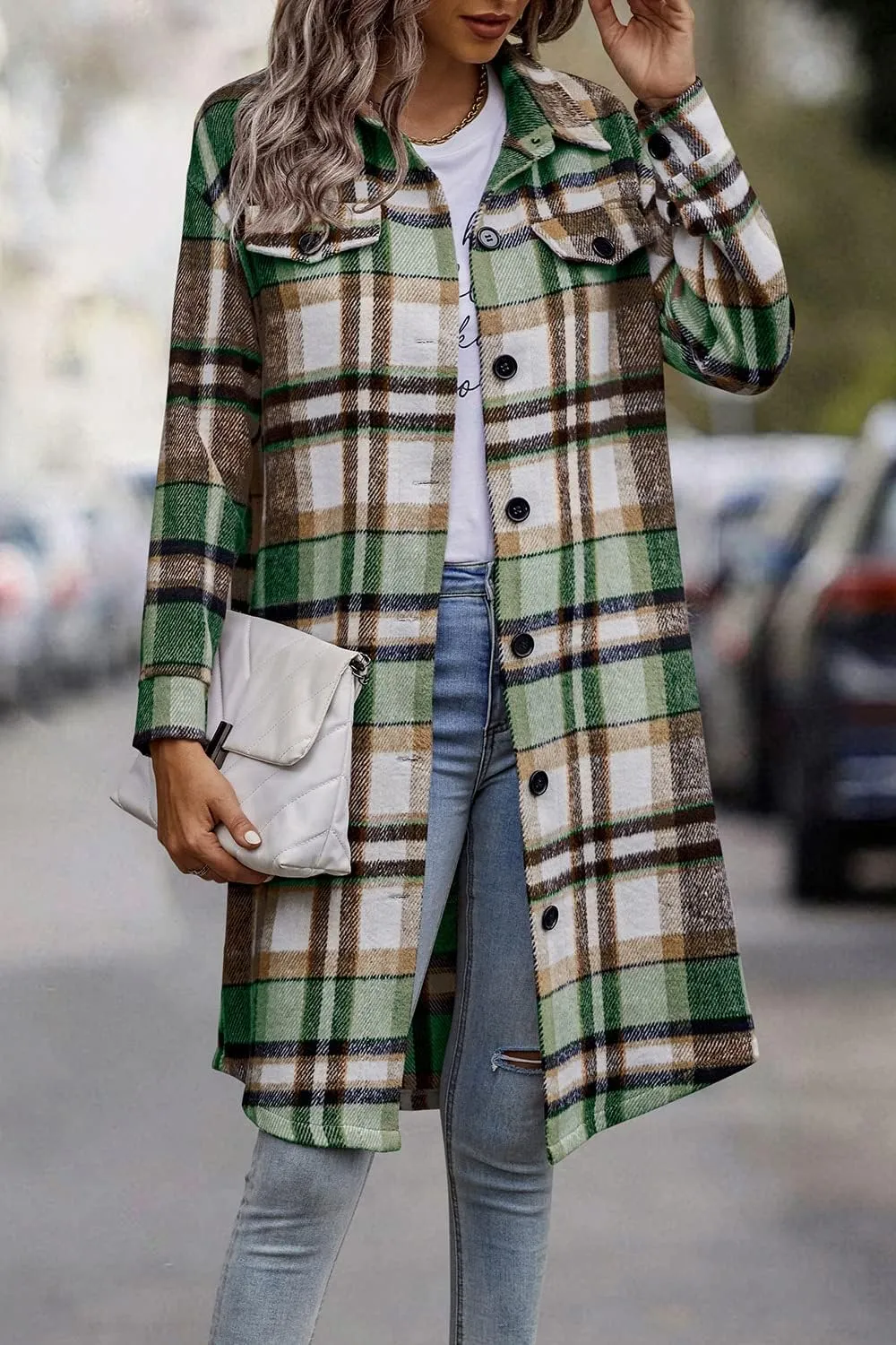 PRETTYGARDEN Women's Plaid Shacket 2025 Long Sleeve Button Up Flannel Shirt Winter Tartan Jacket Woolen Coats