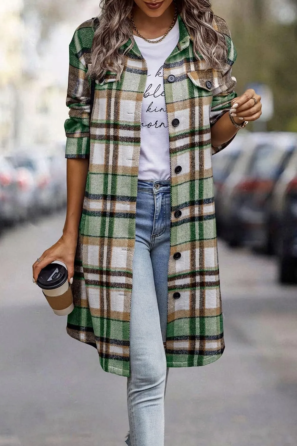 PRETTYGARDEN Women's Plaid Shacket 2025 Long Sleeve Button Up Flannel Shirt Winter Tartan Jacket Woolen Coats