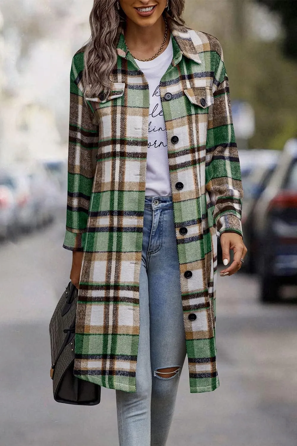 PRETTYGARDEN Women's Plaid Shacket 2025 Long Sleeve Button Up Flannel Shirt Winter Tartan Jacket Woolen Coats